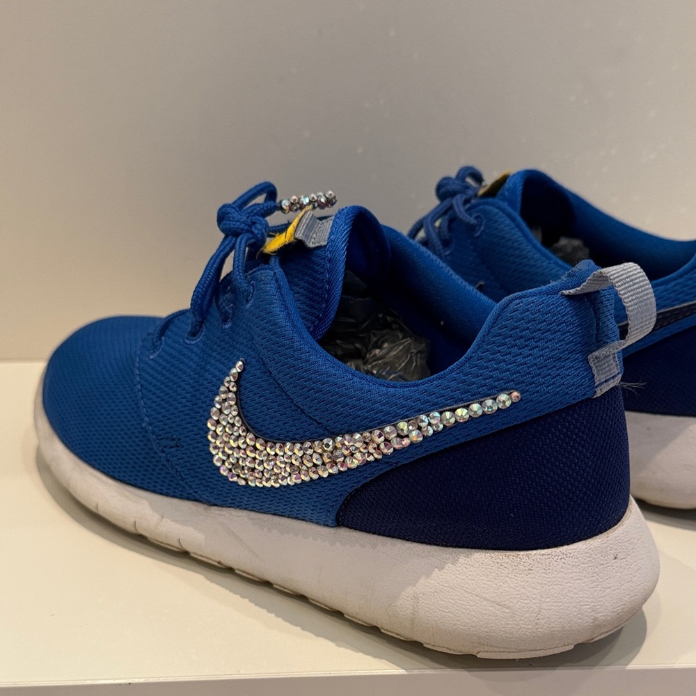 Nike Roshe Sneakers Royal Blue with Rhinestone Crystals on Swoosh & Shoelace